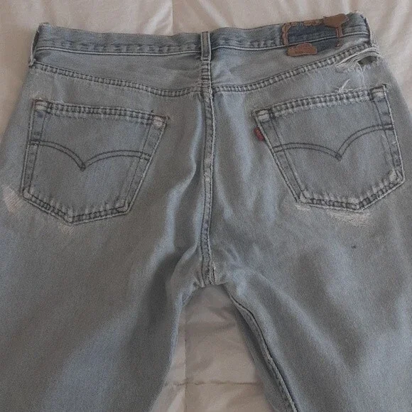 Levi's 501 Jeans Super Distressed Blue Denim Pants 34X32